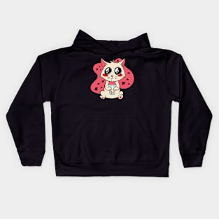 Kawaii Cat Driking Boba Tea Kids Hoodie